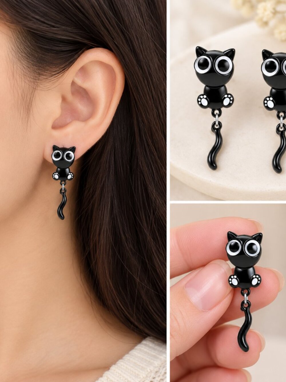 Black Cat Paw Stud Earrings for Women – Cute Halloween Jewelry